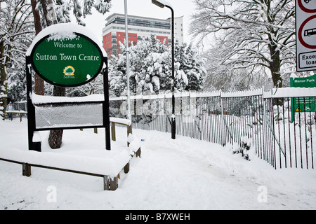 Sutton, Surrey, dans la neige en février 2009. Banque D'Images