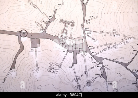 Carte montrant des tombes de la Vallée des Rois à Louxor en Egypte Banque D'Images