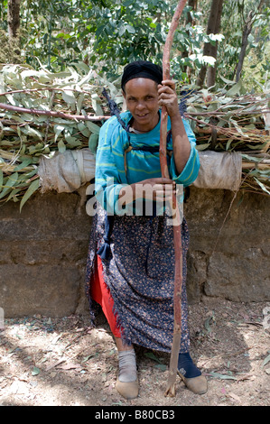 Les femmes qui ont du bois sur le dos de l'Afrique Ethiopie Addis Abeba Banque D'Images