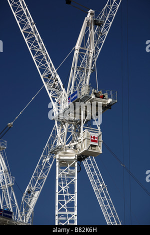 Les grues de construction près de Millwall Dock intérieur Isle of Dogs London Banque D'Images