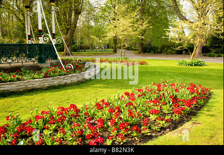 Un jour de printemps dans les jardins de ville Swindon Wiltshire England UK avec une partie du kiosque de l'époque victorienne sur la gauche. Banque D'Images