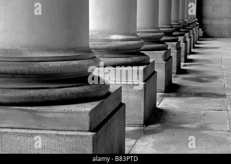 Les piliers à l'entrée de l'hôtel de ville de Leeds, Leeds, West Yorkshire Banque D'Images