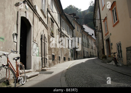 L'ancienne rue qui mène de la place Vodnikov trg jusqu'au château (Ljubljanski grad) dans la capitale de Ljubljana, Slovénie Banque D'Images