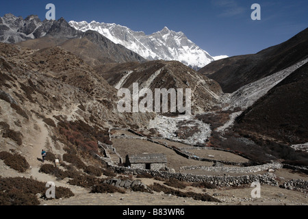 Vue de la vallée de Khumbu à Nord juste au sud de Lobuche Banque D'Images