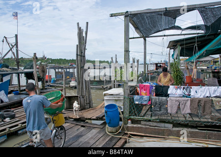 Kukup est un petit village de pêcheurs il est célèbre pour ses restaurants de fruits de mer en plein air construit sur pilotis sur l'eau. Banque D'Images