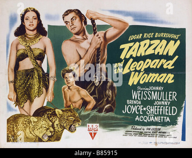 Tarzan et la femme Léopard Année : 1946 Réalisateur : Kurt Neumann Johnny Weissmuller, Acquanetta affiche de film Banque D'Images