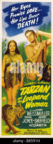 Tarzan et la femme Léopard Année : 1946 Réalisateur : Kurt Neumann Johnny Weissmuller, Acquanetta affiche de film Banque D'Images