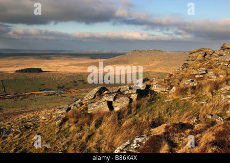 Vue de la brown willy Bodmin Moor cornwall à racler tor Banque D'Images