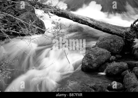 Eau plus de rock en monochrome noir et blanc de la rivière Northwest classic Banque D'Images