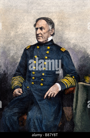 Portrait de l'amiral David Glasgow Farragut. La gravure à la main, Banque D'Images