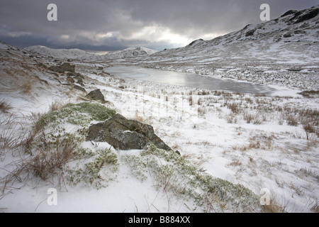 'Gelés' Tarn Rouge un Lakeland Tarn haut dans le Langdale Pikes Grasmere Cumbria UK Banque D'Images