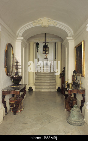 Hall d'entrée de la c16th Casa Rocca Piccola maison, construite pour Chevalier Italien Pietro La Rocca, Republic Street, Valletta, Malte Banque D'Images