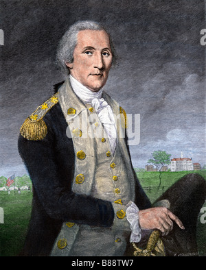 Le général George Washington à la fin de la guerre révolutionnaire. La gravure à la main, Banque D'Images