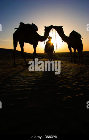 L'homme indien propriétaire gestionnaire chameau Khuri desert Rajasthan Inde Banque D'Images