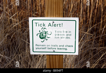 Avertissement Danger d'insectes contre signer dans l'herbe, Long Island, New York Banque D'Images