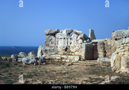 Temple mégalithique de Mnajdra ou préhistoriques, complexe de temples d'une religion ou culte culte de la fertilité, Malte Banque D'Images