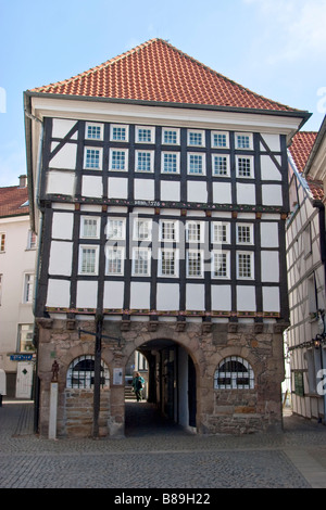 L'ancien hôtel de ville, l'architecture allemande traditionnelle dans la vieille ville de Hattingen, Allemagne Banque D'Images