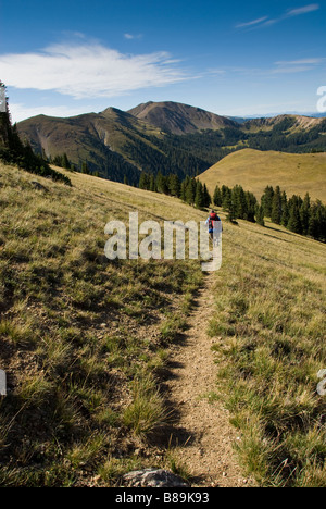 Homme célibataire backpacker sur bowen gulch baker gulch trail après avoir traversé la ligne de partage n'a jamais été désert colorado Banque D'Images