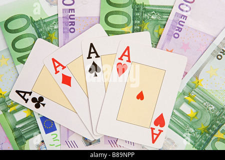 Quatre as de poker gagner beaucoup d'argent Banque D'Images