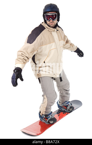 Photo d'un snowboarder a sur fond blanc Banque D'Images