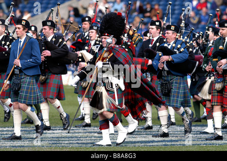 Scottish Pipe Band et le tambour-major Banque D'Images