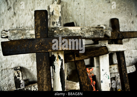 Croix dans un cimetière de l'ouest des Highlands Nebaj Guatemala Banque D'Images