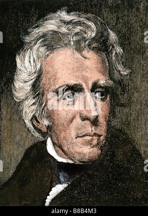 Le président Andrew Jackson. À la main, gravure sur bois Banque D'Images