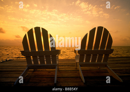 Transats Dock, Caye Caulker, Belize, la Grande Barrière de Corail Banque D'Images