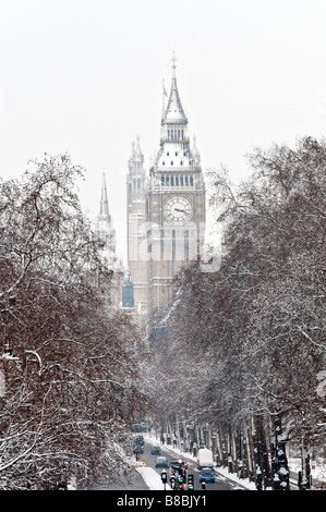 Big Ben dans la neige, London, England, UK Banque D'Images