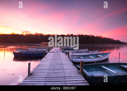 Un lever de soleil sur l'hiver gelé un large sur l'Ormesby Norfolk et Suffolk Broads, UK Banque D'Images