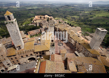 Vue depuis la tour Torre Grossa, San Gimignano, Toscane, Italie Banque D'Images