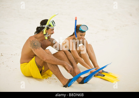 Plongée à bora bora Couple Banque D'Images