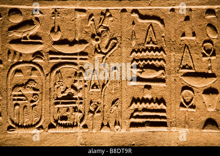 Sculptures hiéroglyphiques en temple de l'Égypte Banque D'Images