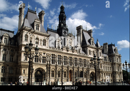 Paris, Hôtel de Ville, Hôtel de Ville, de l'élévation principale du nord-ouest. Banque D'Images