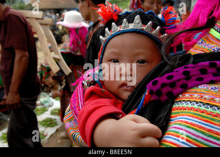 Enfant Flower Hmong Village Bac Ha Vietnam Banque D'Images