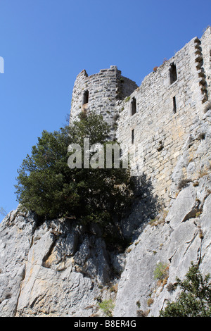 Château de Puilaurens un château cathare dans l'Aude, Languedoc de South West France Banque D'Images