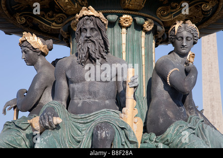 Détail de la fontaine des Mers fontaine à la place de la Concorde, Paris Banque D'Images