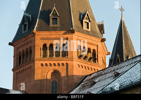 La neige sur le toit de la cathédrale Saint-Martin de Mayence, Allemagne Banque D'Images