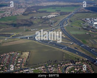 Échangeur de l'autoroute, A1-M62, Henrichenburg Shiplift, West Yorkshire, Angleterre du Nord Banque D'Images