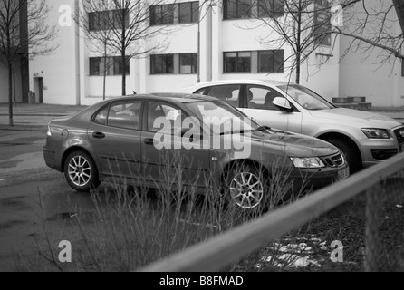 SAAB 9-3 stationné à Helsingborg, Suède. Photo prise lors de leur grosse crise en février 2009. Pour un usage éditorial uniquement. Banque D'Images