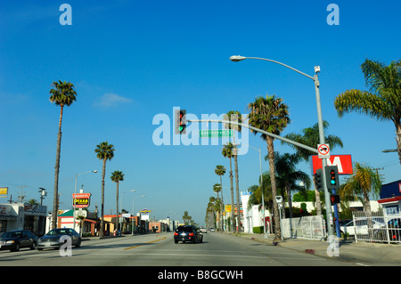 W Washington Blvd / scène de Beethoven Street tôt le matin, Culver City - Los Angeles CA Banque D'Images