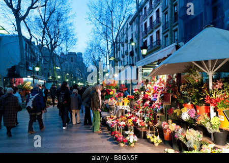 Flower stall sur La Rambla, Barcelone, Espagne Banque D'Images