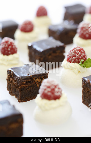 Fudge brownie au chocolat et framboise meringues Banque D'Images