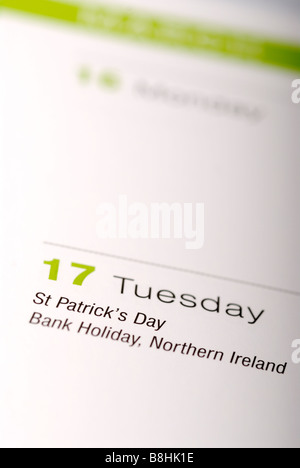 Stock photo du 17 mars St Patricks day a marqué dans un calendrier Banque D'Images