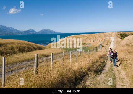 Deux femmes regardant la mer, prises à Kaikoura, Nouvelle-Zélande Banque D'Images