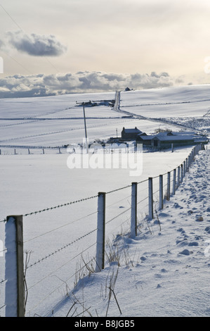 dh Quholm ROADS Royaume-Uni champs de neige fermes Orkney hiver ferme maison ferme d'hiver Banque D'Images