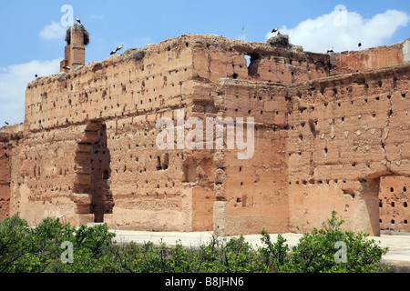 Les ruines de la Palais Badii, Marrakech, Maroc, Afrique du Nord. Banque D'Images