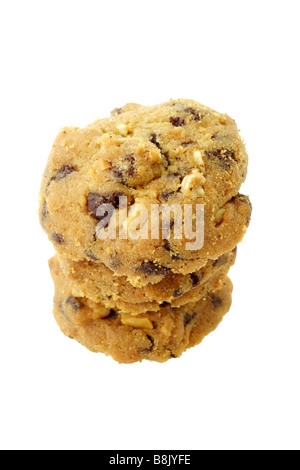 Pile de trois cookies au chocolat amande on white Banque D'Images