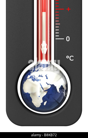 Une illustration par ordinateur d'un thermomètre, montrant le réchauffement de la terre comme le réservoir à mercure Banque D'Images