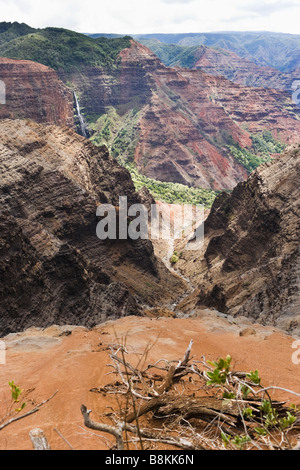 Waipo'o cascade dans la partie supérieure de Waimea Canyon Kauai Hawaii USA Banque D'Images